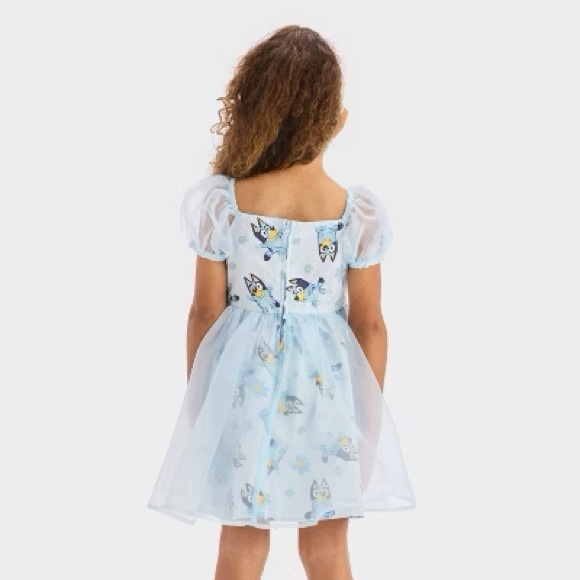 Toddler Girls' Bluey Floral Tulle Dress Light Blue - Picture 3 of 3